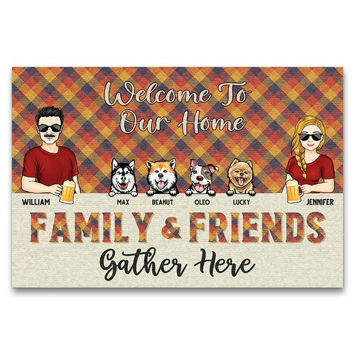Family & Friends Gather Here Dog Lovers - Gift For Couples - Personalized Custom Doormat