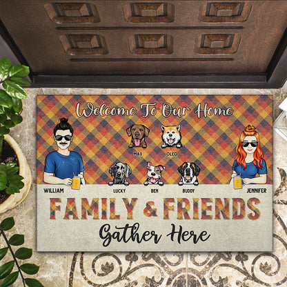 Family & Friends Gather Here Dog Lovers - Gift For Couples - Personalized Custom Doormat