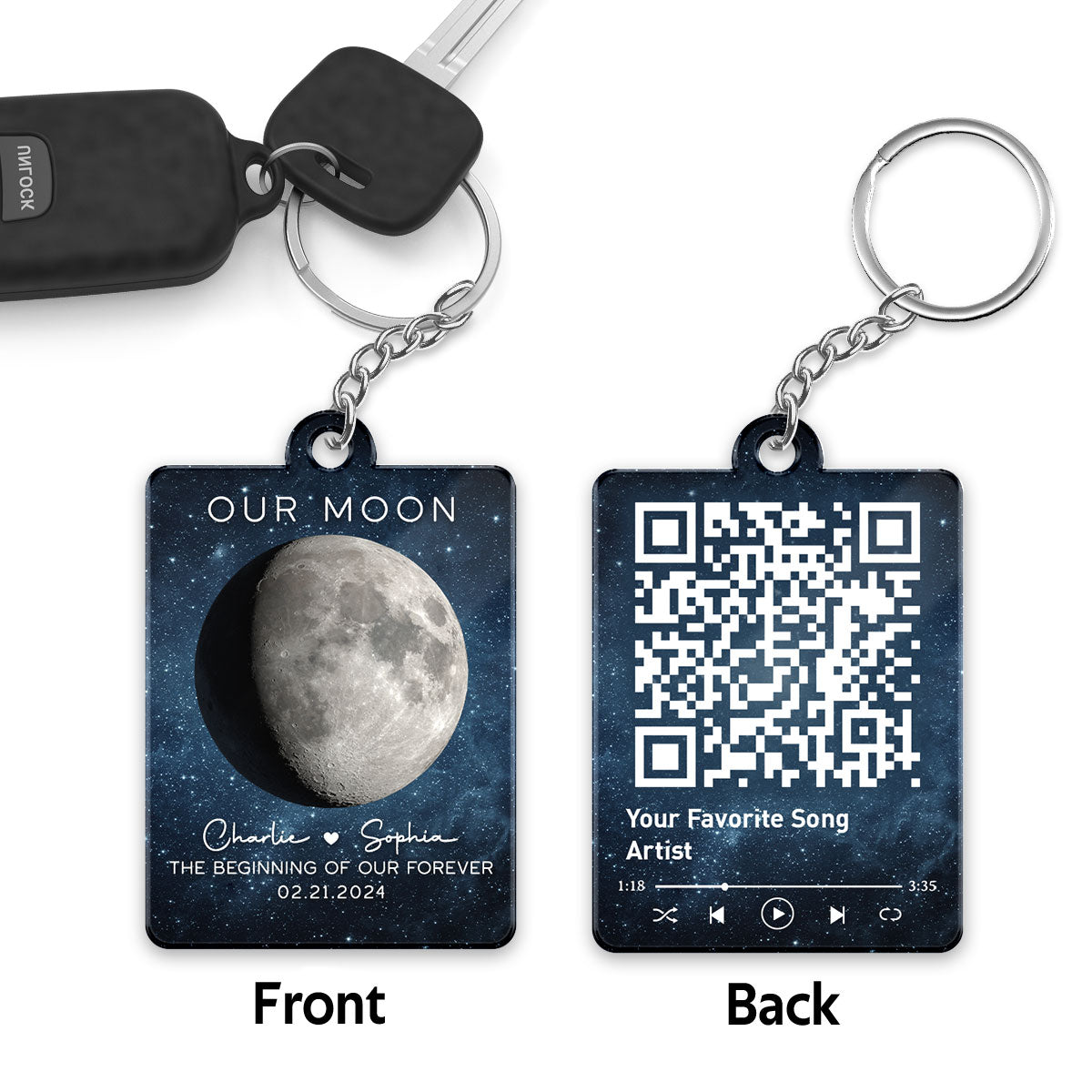 Our Moon Couple Gift Moon Phase Art Anniversary Gift For Him Gift For Her Personalized Acrylic Keychain