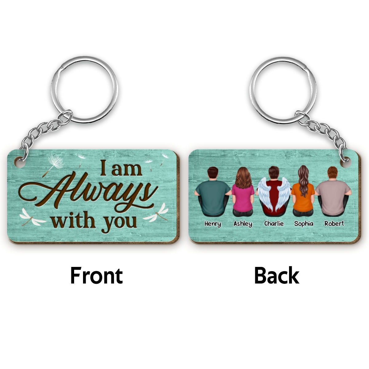 Green Palette Family Memorial Remembrance Keepsake Personalized Wooden Keychain