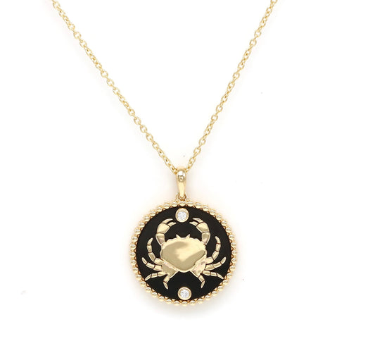 14K Gold Onyx & Diamond Cancer Horoscope Medallion