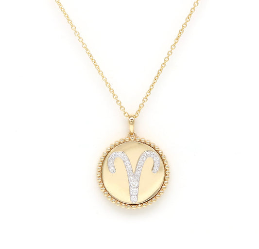 14K Yellow Gold & Diamond Aries Zodiac Medallion