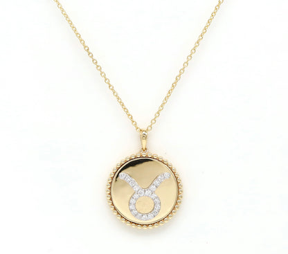 14K Yellow Gold & Diamond Taurus Zodiac Medallion