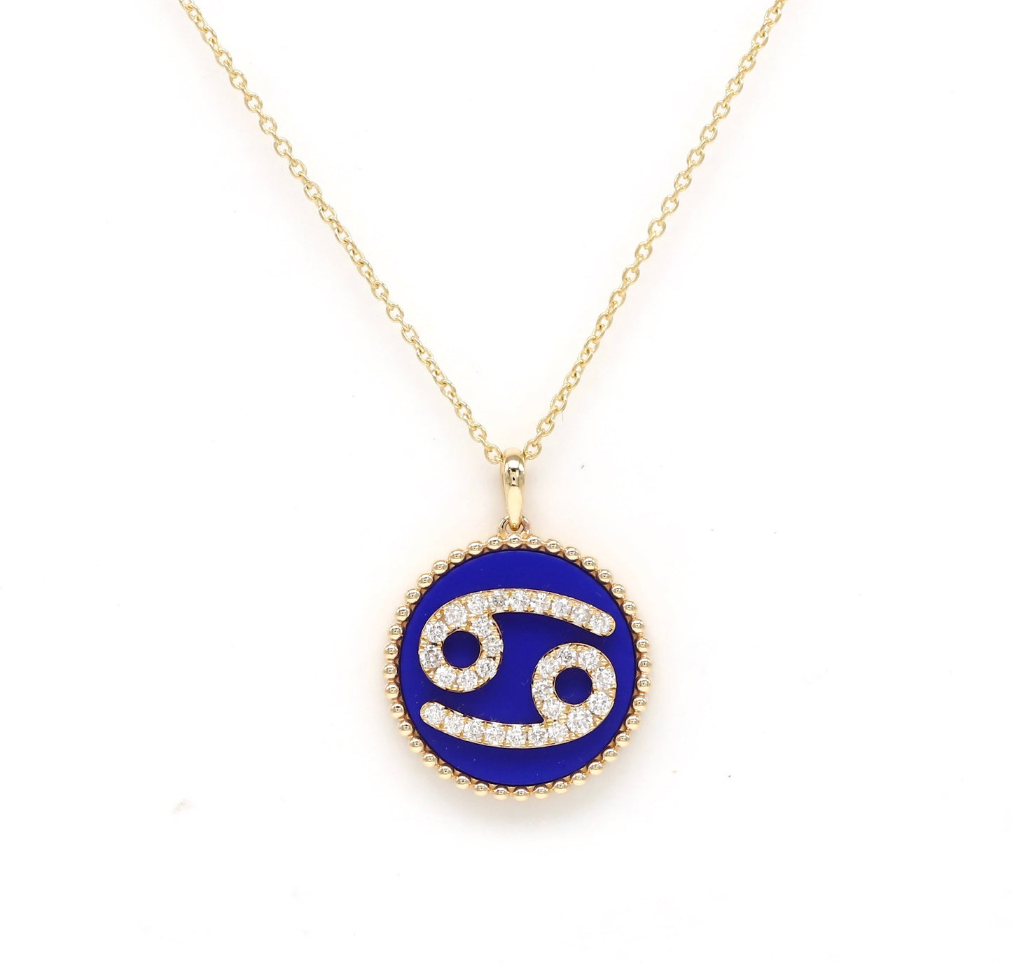 14K Gold Lapis & Diamond Cancer Zodiac Medallion