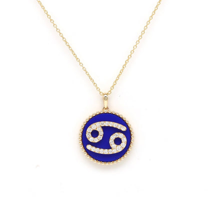 14K Gold Lapis & Diamond Cancer Zodiac Medallion