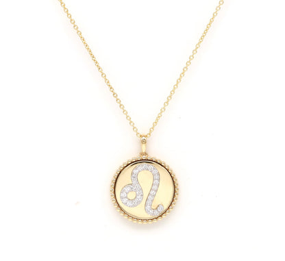 14K Gold Diamond Leo Zodiac Medallion