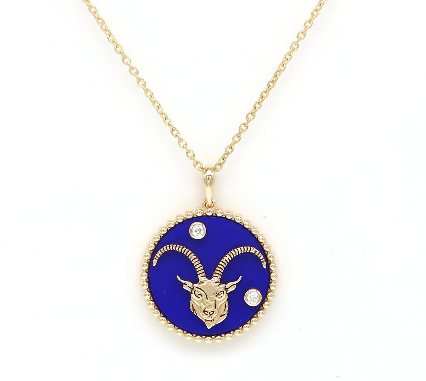 14K Gold Lapis & Diamond Capricorn Horoscope Medallion