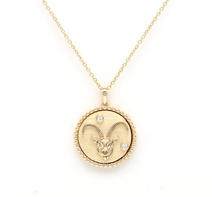 14K Gold & Diamond Capricorn Zodiac Medallion