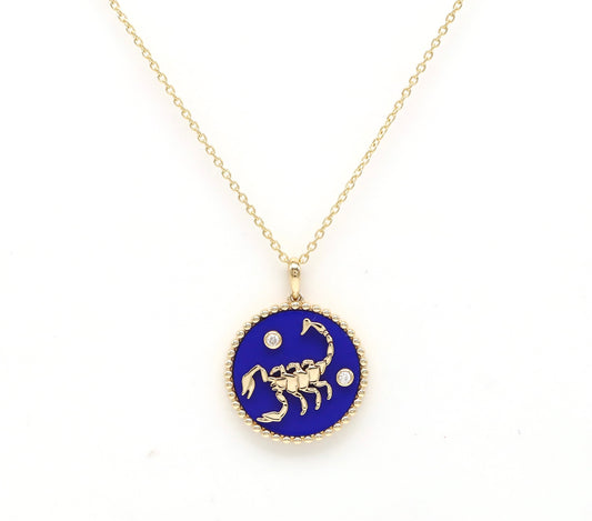 14K Gold Lapis & Diamond Scorpio Horoscope Medallion