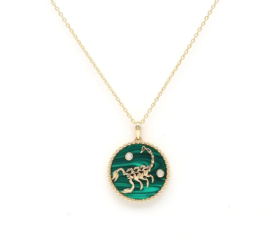 14K Gold Malachite & Diamond Scorpio Horoscope Medallion