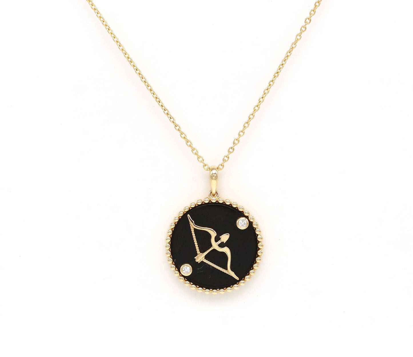 14K Gold Onyx & Diamond Sagittarius Horoscope Medallion