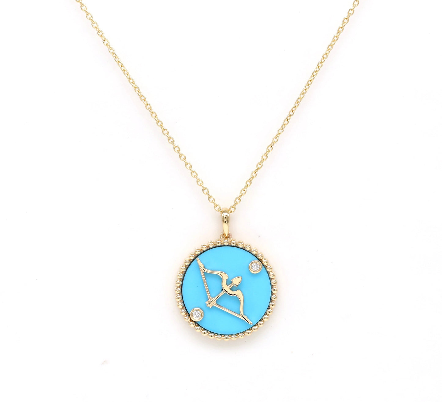 14K Two-toned Gold White Mother of Pearl & Diamond Sagittarius Horoscope Medallion