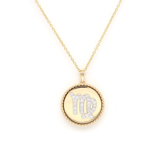 14K Gold  Diamond Virgo Zodiac Medallion