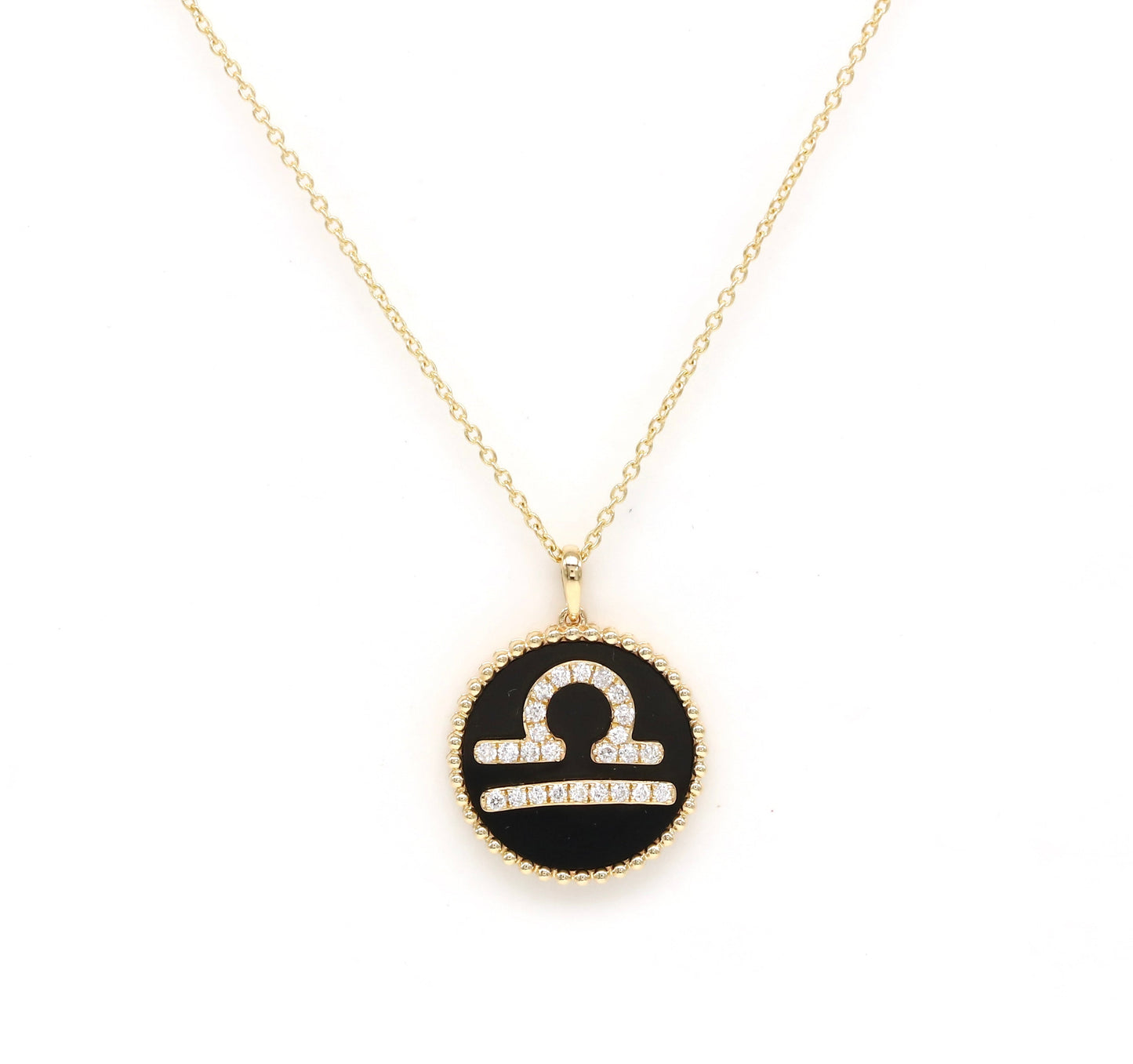 14K Gold Onyx & Diamond Libra Zodiac Medallion