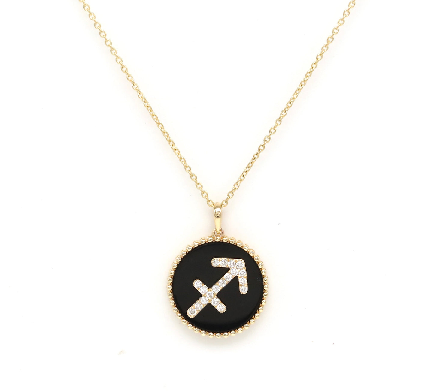 14K Gold Onyx & Diamond Sagittarius Zodiac Medallion