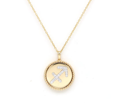 14K Yellow Gold & Diamond Sagittarius Zodiac Medallion