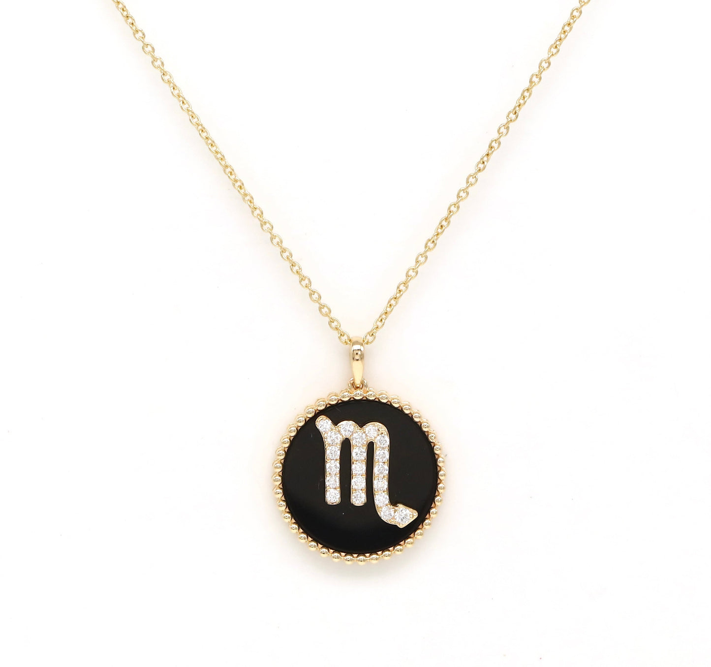 14K Gold Onyx & Diamond Scorpio Zodiac Medallion