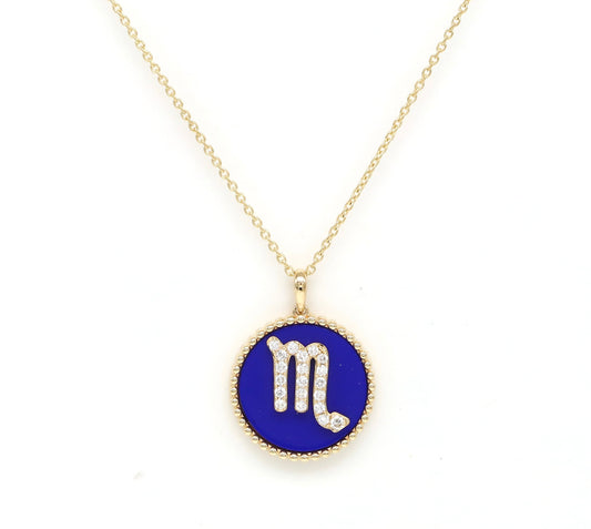 14K Gold Lapis & Diamond Scorpio Zodiac Medallion