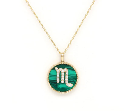 14K Gold Malachite & Diamond Scorpio Zodiac Medallion