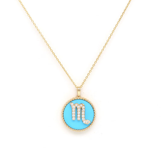 14K Gold Turquoise & Diamond Scorpio Zodiac Medallion