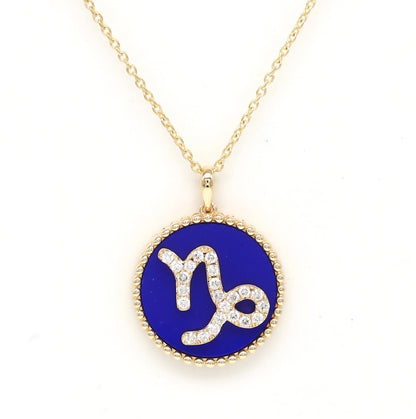 14K Gold Lapis & Diamond Capricorn Zodiac Medallion