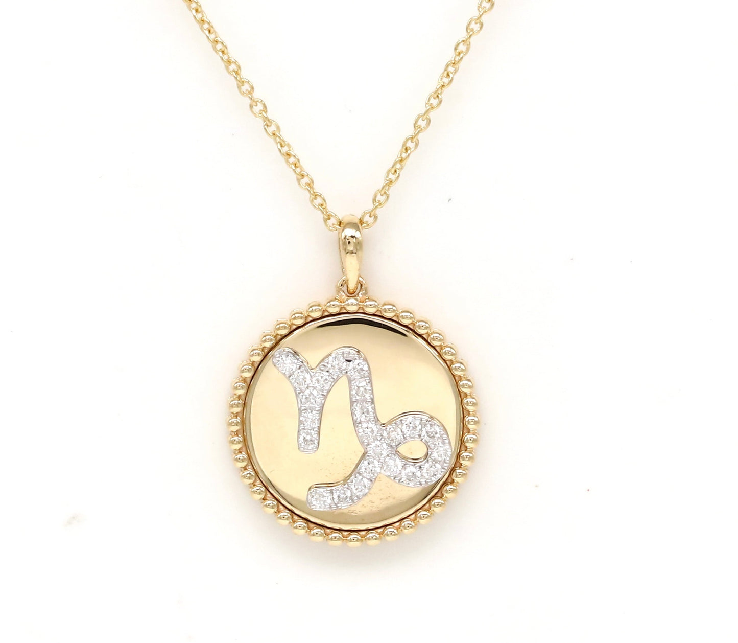 14K Gold Diamond Capricorn Zodiac Medallion