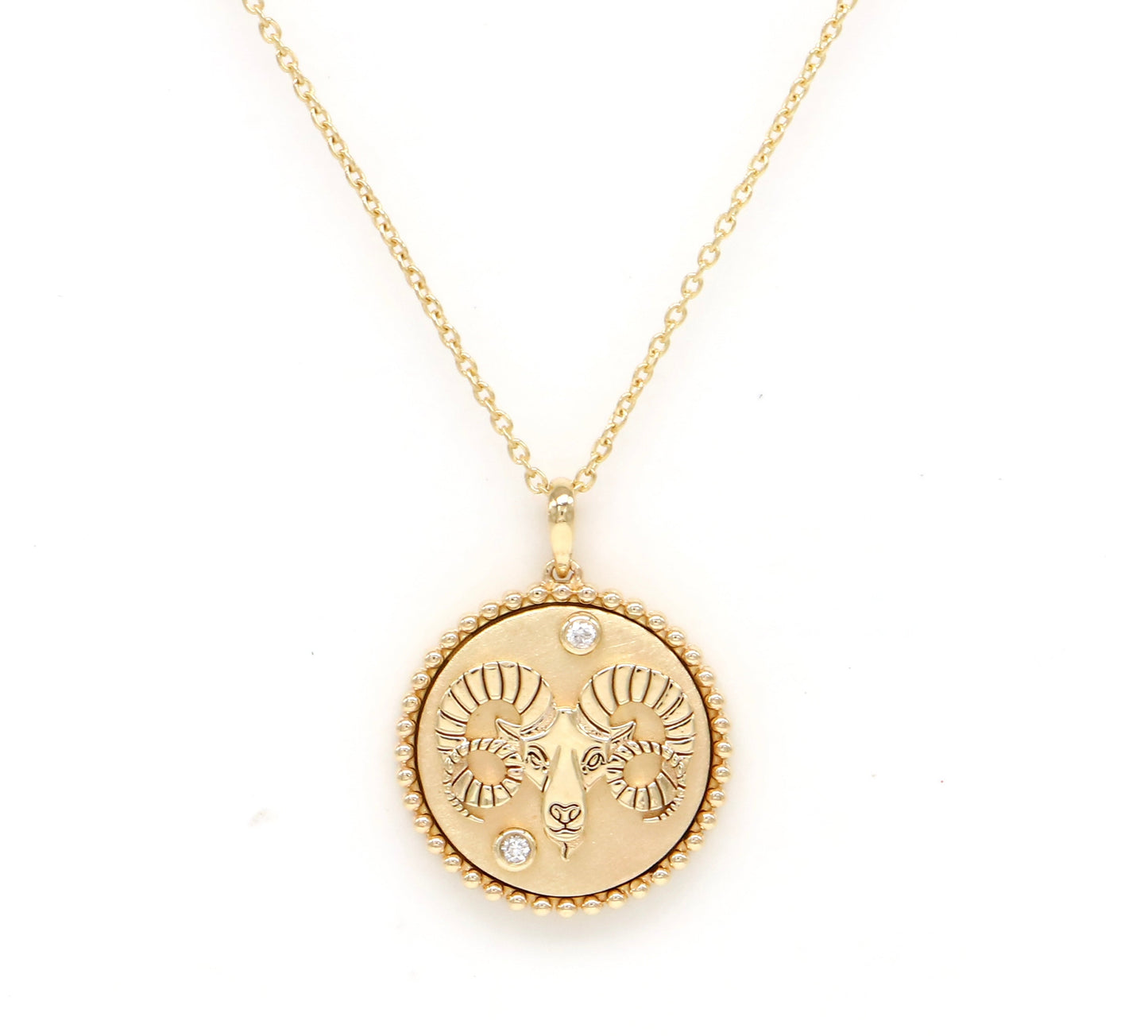 14K Gold & Diamond Aries Horoscope Medallion