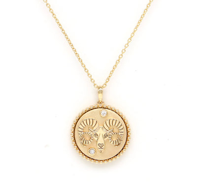 14K Gold & Diamond Aries Horoscope Medallion