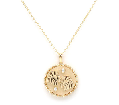 14K Gold & Diamond Gemini Horoscope Medallion