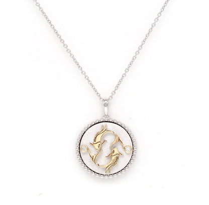 14K Two-toned Gold Diamond Pisces Horoscope Medallion