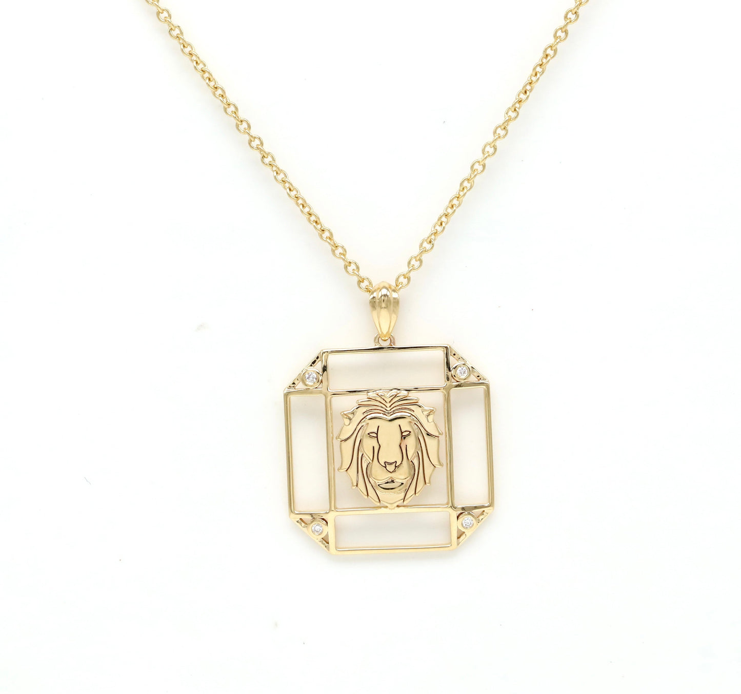 14K Gold & Diamond Leo Horoscope Square Pendant Necklace