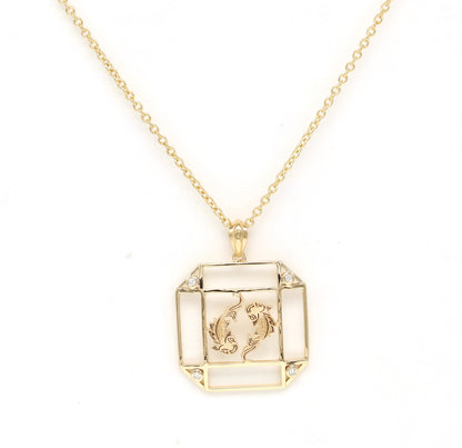 14K Gold & Diamond Pisces Horoscope Square Pendant Necklace