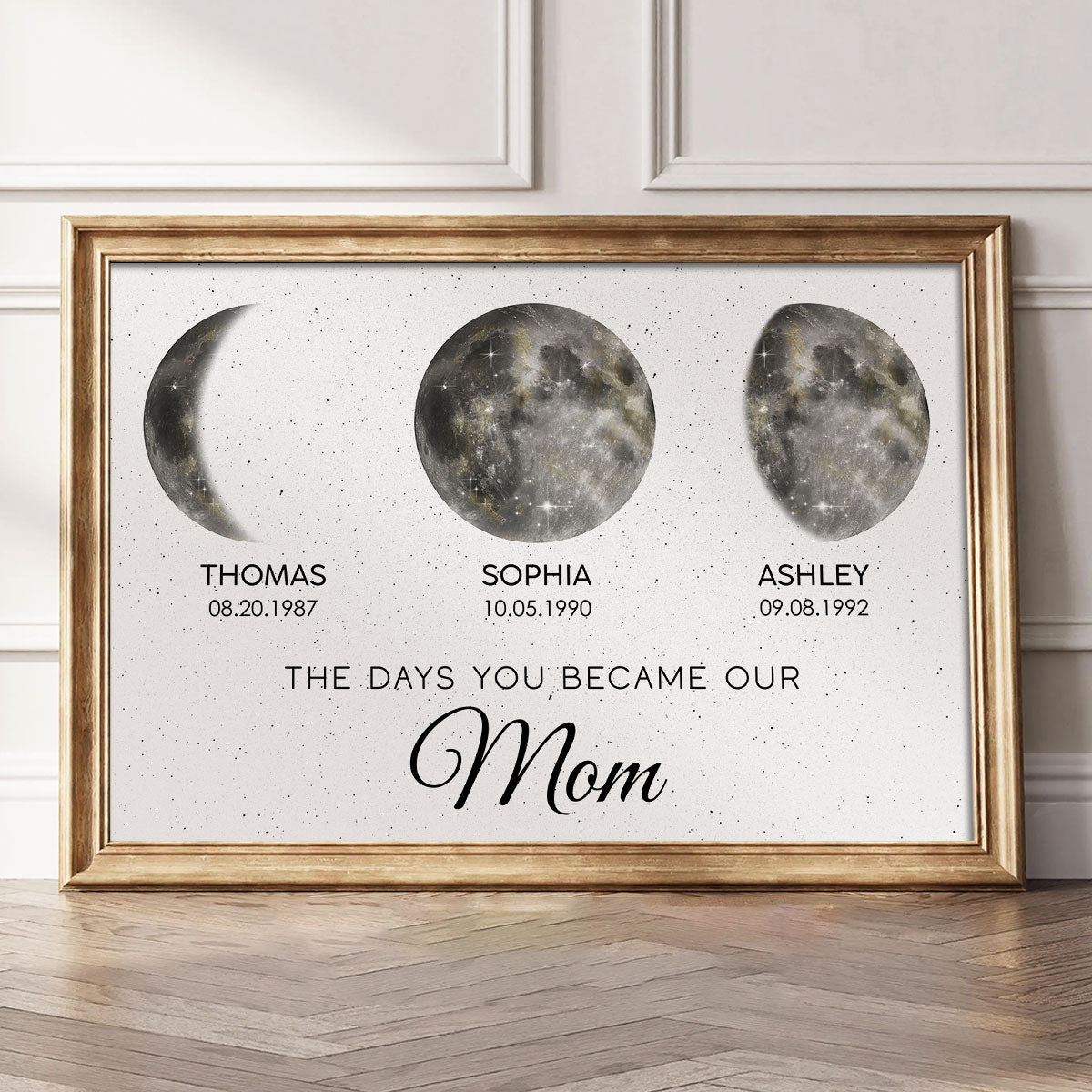 The Day You Became Mom Custom Birth Moon Phase Golden Dust Personalized Poster, Heartfelt 2025 Mother's Day Gift For Mom