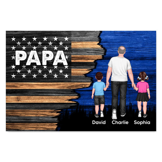 Dad Grandpa Papa Walking With Kids Half Nation Flag Personalized Horizontal Poster, Gift For Dad, For Grandpa, For Husband