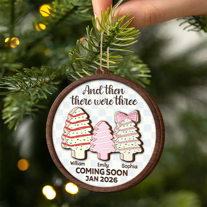 Christmas Tree Family And Then There Were Three - Personalized  Wooden Ornament