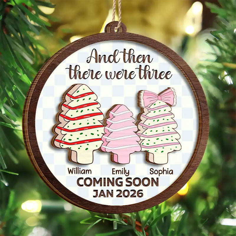 Christmas Tree Family And Then There Were Three - Personalized  Wooden Ornament