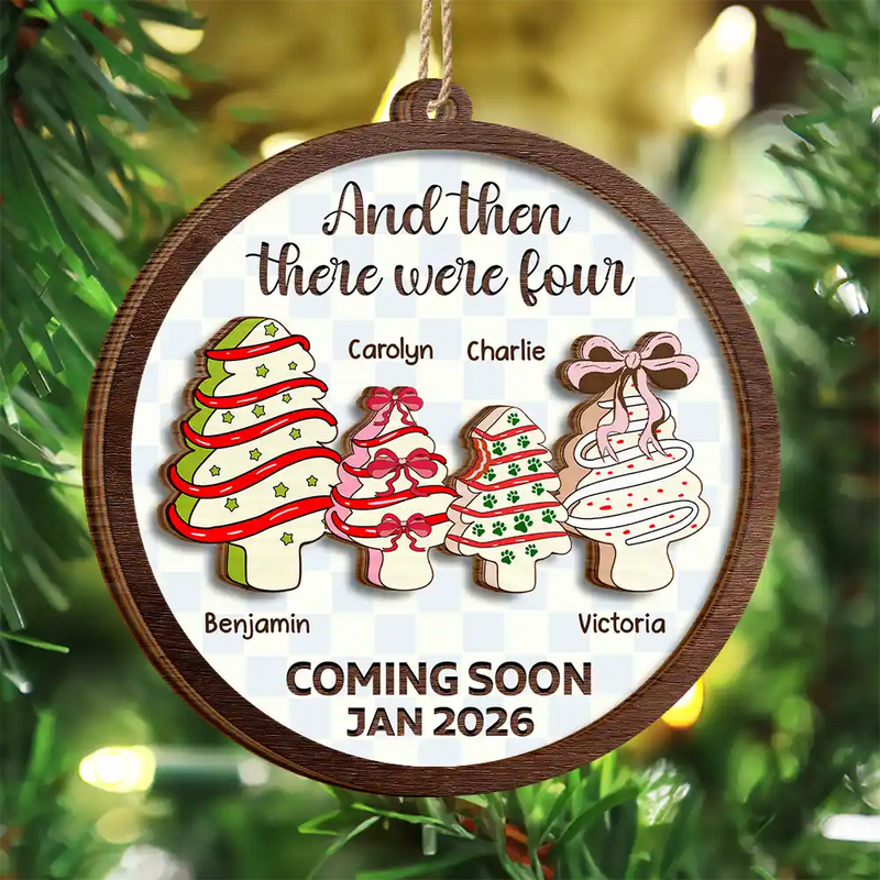 Christmas Tree Family And Then There Were Three - Personalized  Wooden Ornament