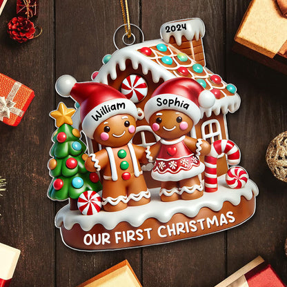 Gingerbread Couple Gingerbread House Polished 3D Effect Personalized Acrylic Ornament