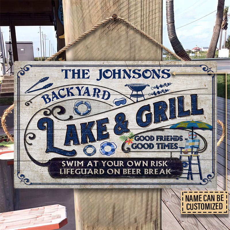 Lake Grilling Backyard At Your Own Risk Custom Wood Rectangle Sign
