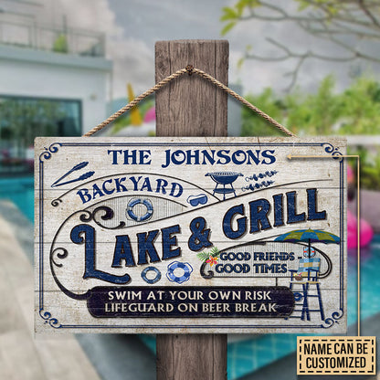 Lake Grilling Backyard At Your Own Risk Custom Wood Rectangle Sign
