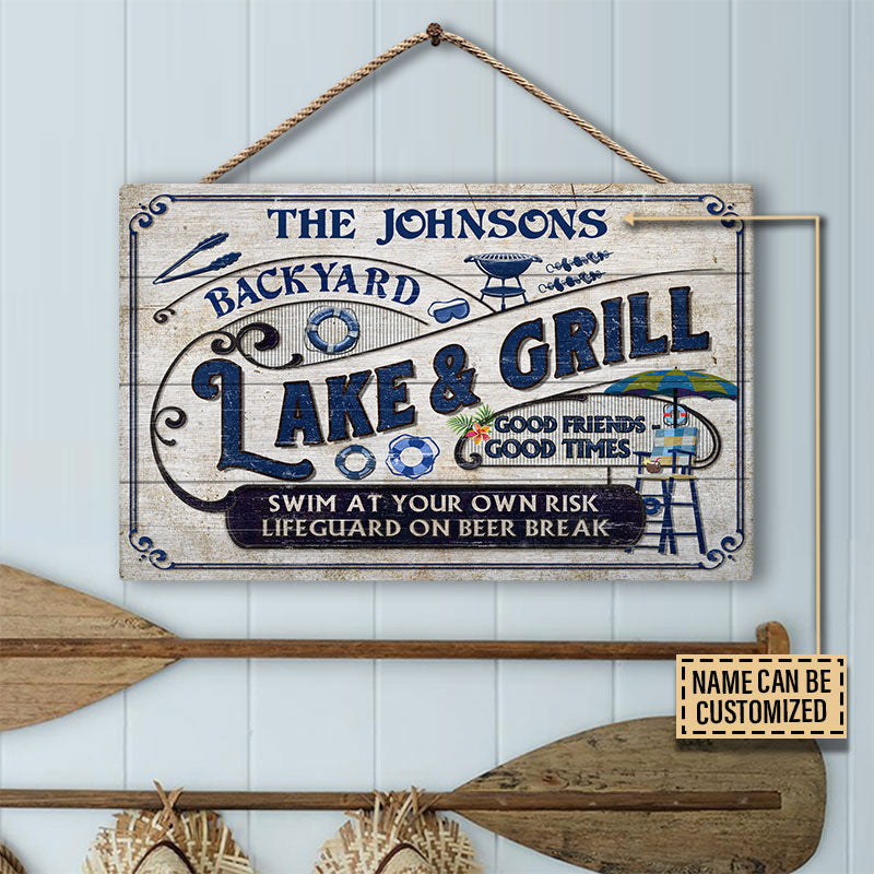 Lake Grilling Backyard At Your Own Risk Custom Wood Rectangle Sign