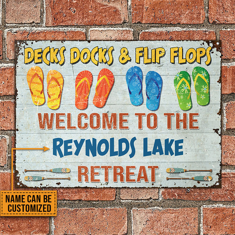 Lake House Deck Dock And Flip Flop Custom Classic Metal Signs