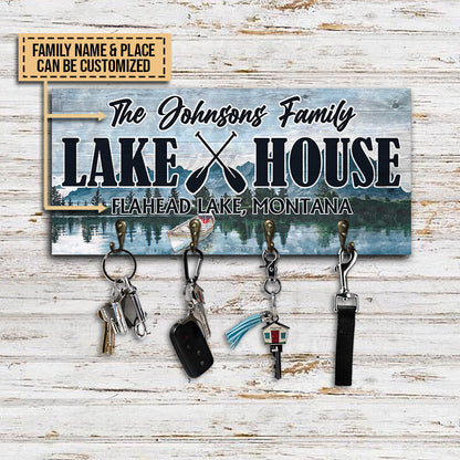 Lake House Hook Rack Lake Art Personalized Custom Wood Key Holder