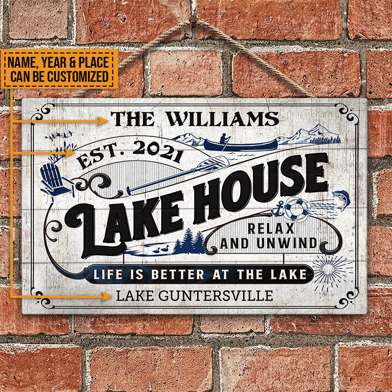 Lake House Life Is Better Black Custom Wood Rectangle Sign