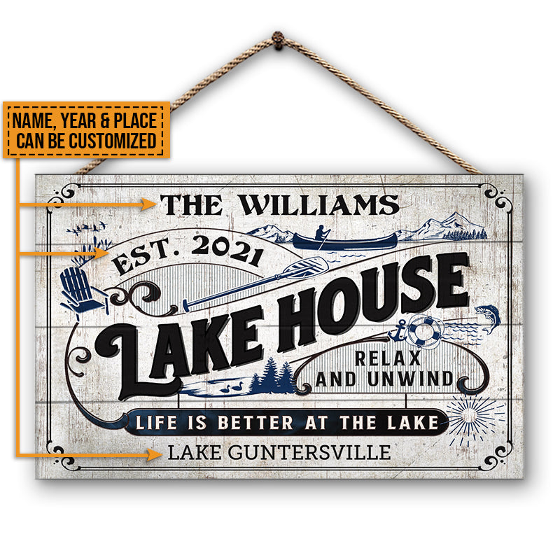 Lake House Life Is Better Black Custom Wood Rectangle Sign