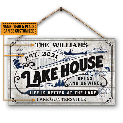 Lake House Life Is Better Black Custom Wood Rectangle Sign