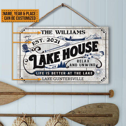 Lake House Life Is Better Black Custom Wood Rectangle Sign