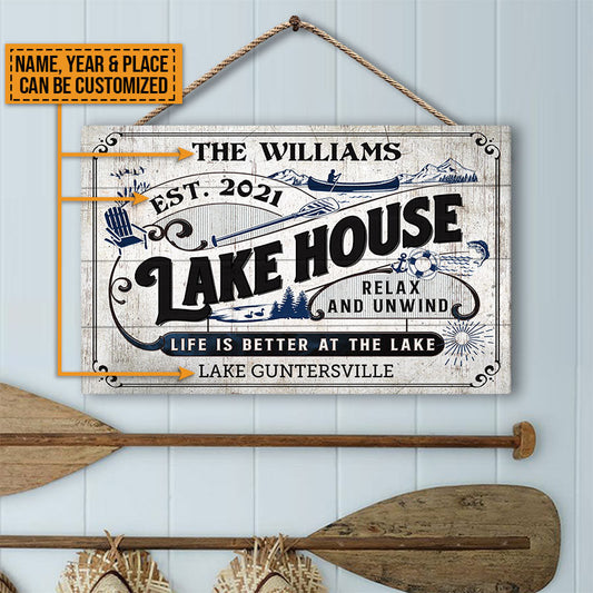 Lake House Life Is Better Black Custom Wood Rectangle Sign