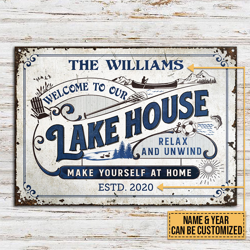 Lake House Make Yourself At Home Relax Custom Classic Metal Signs