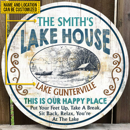 Lake House This Is Our Happy Place Custom Wood Circle Sign